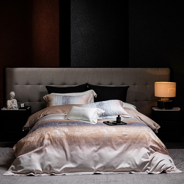 91家纺网 家纺一手货源 找家纺 黑白森林 2025新款100S全棉纯棉双股色经色纬大提花四件套 芳华