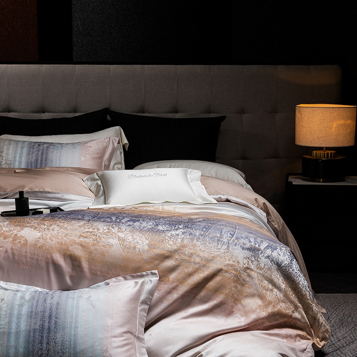 91家纺网 家纺一手货源 找家纺 黑白森林 2025新款100S全棉纯棉双股色经色纬大提花四件套 芳华