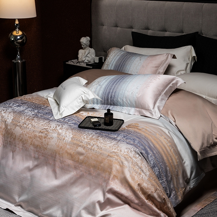 91家纺网 家纺一手货源 找家纺 黑白森林 2025新款100S全棉纯棉双股色经色纬大提花四件套 芳华