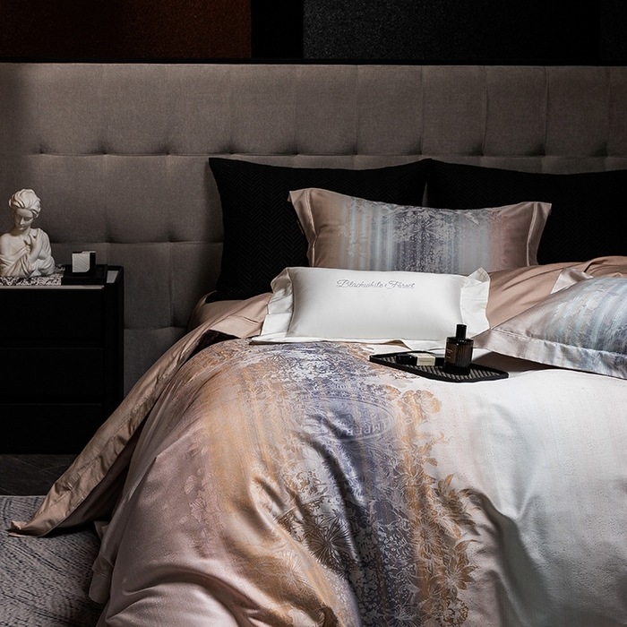 91家纺网 家纺一手货源 找家纺 黑白森林 2025新款100S全棉纯棉双股色经色纬大提花四件套 芳华