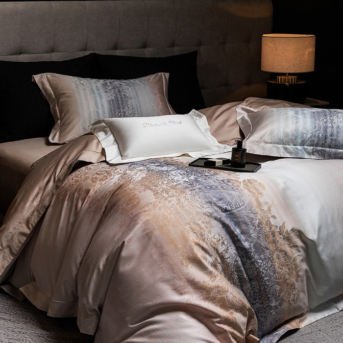 91家纺网 家纺一手货源 找家纺 黑白森林 2025新款100S全棉纯棉双股色经色纬大提花四件套 芳华