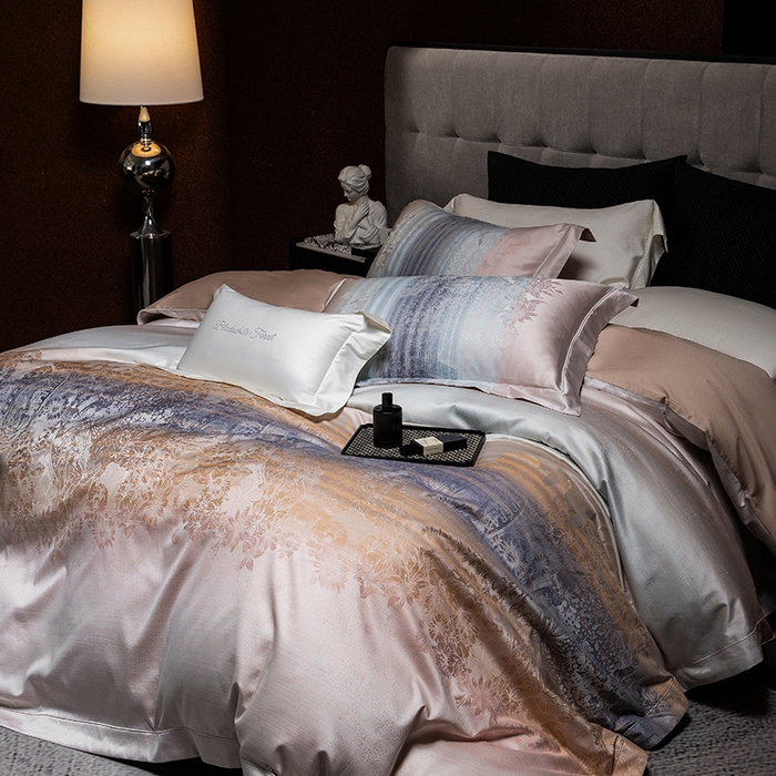 91家纺网 家纺一手货源 找家纺 黑白森林 2025新款100S全棉纯棉双股色经色纬大提花四件套 芳华