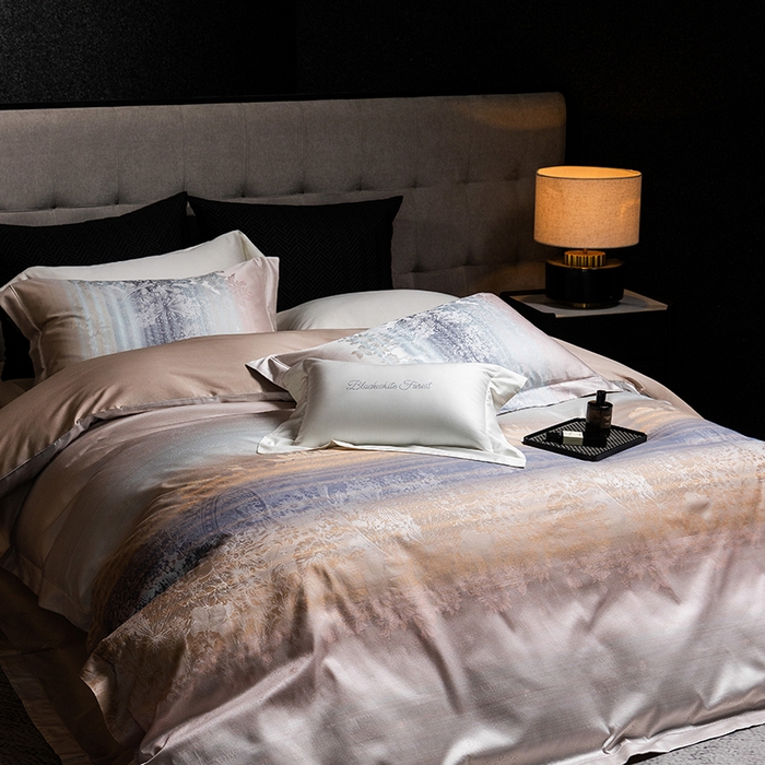 91家纺网 家纺一手货源 找家纺 黑白森林 2025新款100S全棉纯棉双股色经色纬大提花四件套 芳华