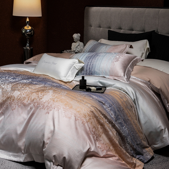 91家纺网 家纺一手货源 找家纺 黑白森林 2025新款100S全棉纯棉双股色经色纬大提花四件套 芳华