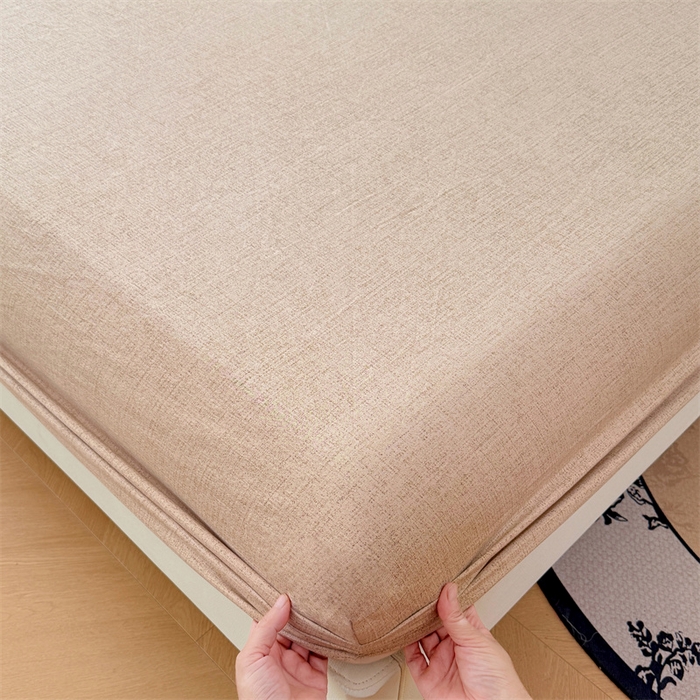 91家纺网 家纺一手货源 找家纺 梦舒羽 2025新款原麻床笠机洗家用防滑透气四季款床罩床垫床单保护套 暖卡其