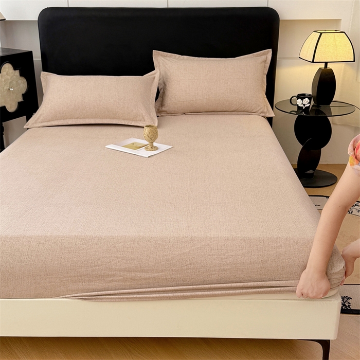 91家纺网 家纺一手货源 找家纺 梦舒羽 2025新款原麻床笠机洗家用防滑透气四季款床罩床垫床单保护套 暖卡其