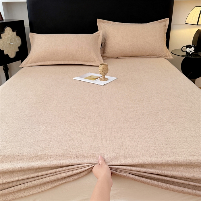 梦舒羽 2025新款原麻床笠机洗家用防滑透气四季款床罩床垫床单保护套 暖卡其