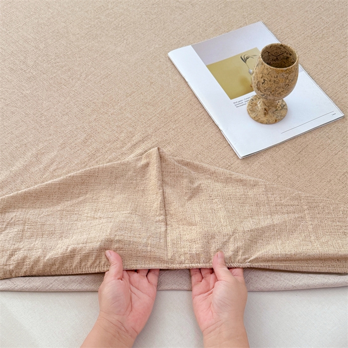 91家纺网 家纺一手货源 找家纺 梦舒羽 2025新款原麻床笠机洗家用防滑透气四季款床罩床垫床单保护套 暖卡其