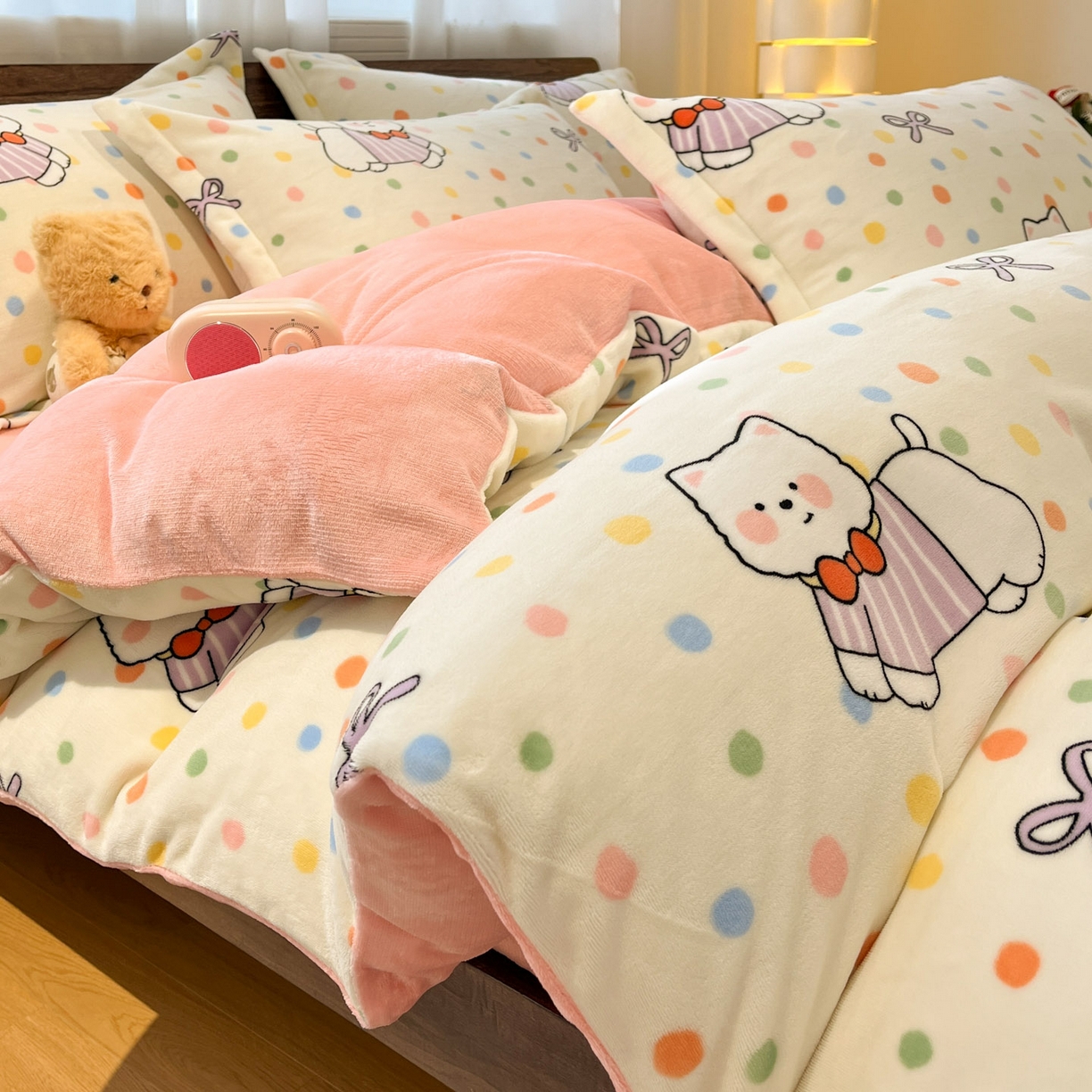 寻米 2025新款高克重加厚保暖牛奶绒四件套-第一批 彩虹小狗