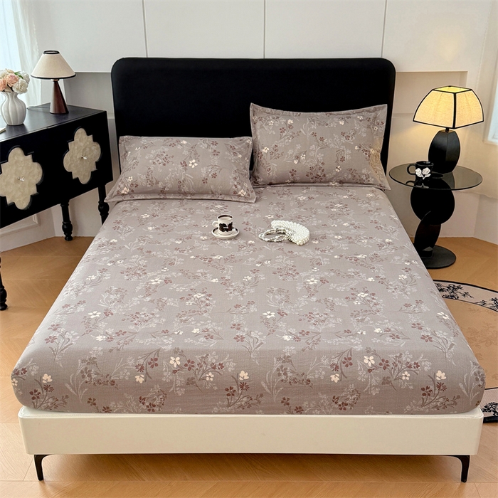 91家纺网 家纺一手货源 找家纺 梦舒羽 2025新款原麻床笠机洗家用防滑透气四季款床罩床垫床单保护套 山花浪漫