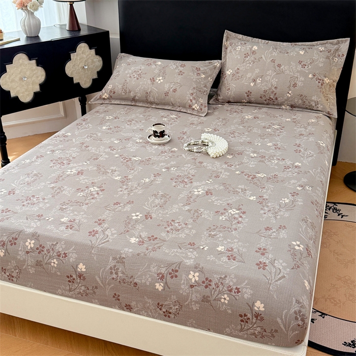 91家纺网 家纺一手货源 找家纺 梦舒羽 2025新款原麻床笠机洗家用防滑透气四季款床罩床垫床单保护套 山花浪漫