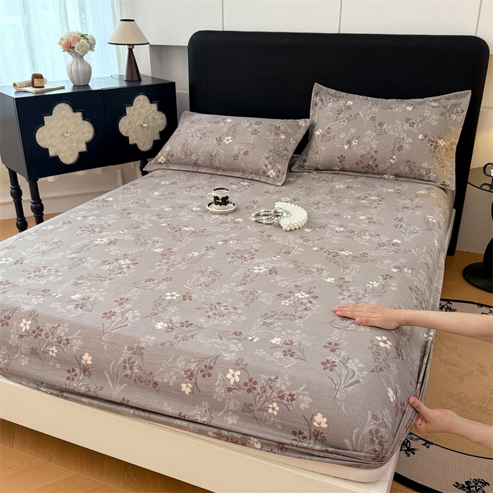 91家纺网 家纺一手货源 找家纺 梦舒羽 2025新款原麻床笠机洗家用防滑透气四季款床罩床垫床单保护套 山花浪漫