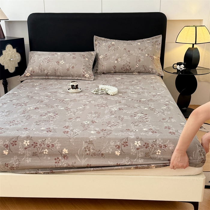 91家纺网 家纺一手货源 找家纺 梦舒羽 2025新款原麻床笠机洗家用防滑透气四季款床罩床垫床单保护套 山花浪漫