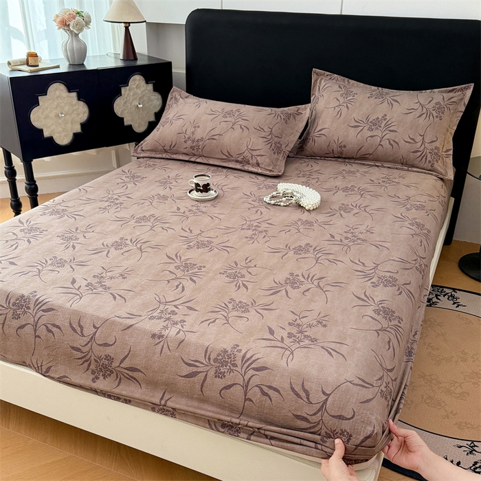 91家纺网 家纺一手货源 找家纺 梦舒羽 2025新款原麻床笠机洗家用防滑透气四季款床罩床垫床单保护套 素锦