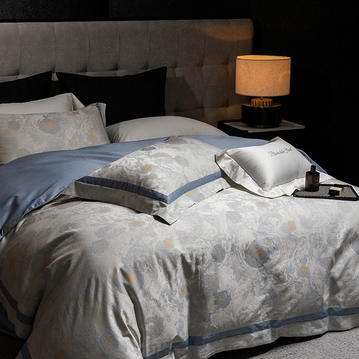 91家纺网 家纺一手货源 找家纺 黑白森林 2025新款100S全棉纯棉双股色经色纬大提花四件套 星空絮语