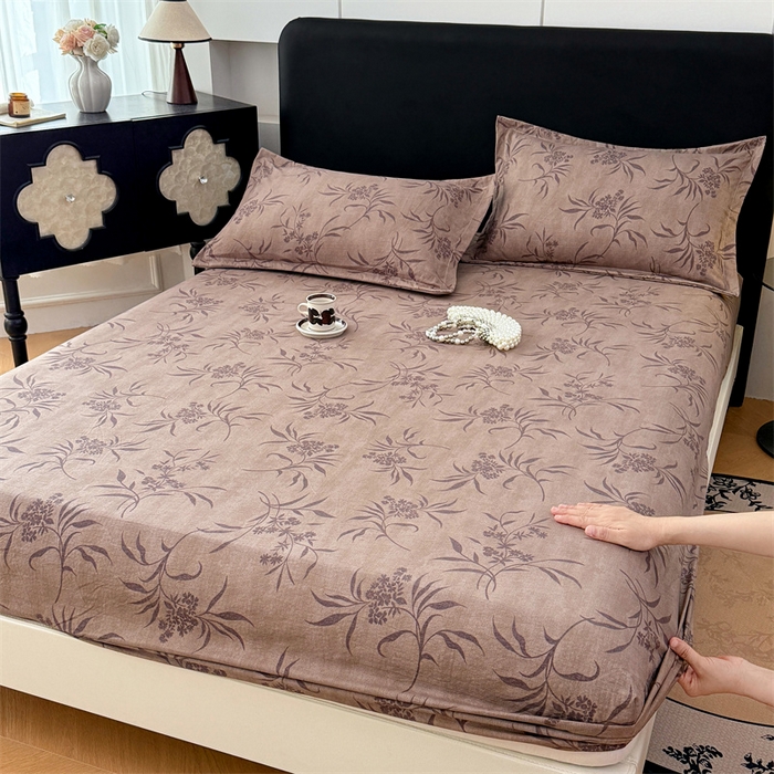 91家纺网 家纺一手货源 找家纺 梦舒羽 2025新款原麻床笠机洗家用防滑透气四季款床罩床垫床单保护套 素锦