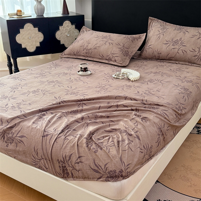 91家纺网 家纺一手货源 找家纺 梦舒羽 2025新款原麻床笠机洗家用防滑透气四季款床罩床垫床单保护套 素锦