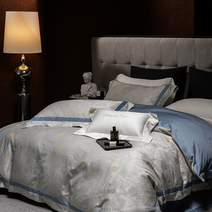 91家纺网 家纺一手货源 找家纺 黑白森林 2025新款100S全棉纯棉双股色经色纬大提花四件套 星空絮语