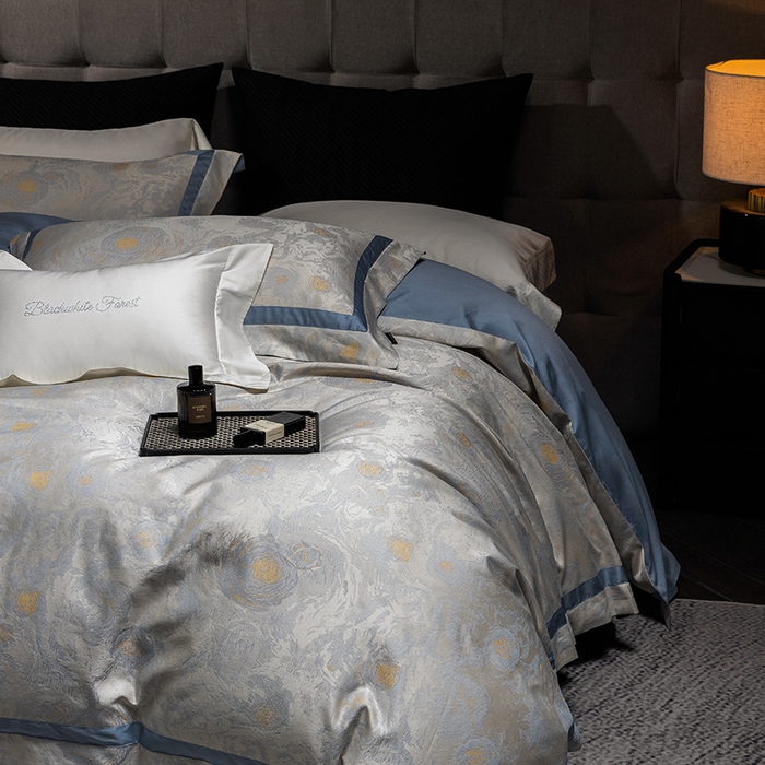 91家纺网 家纺一手货源 找家纺 黑白森林 2025新款100S全棉纯棉双股色经色纬大提花四件套 星空絮语