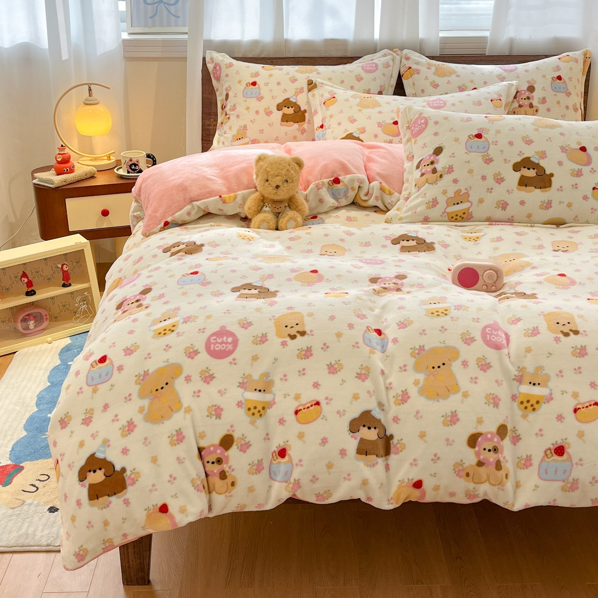 91家纺网 家纺一手货源 找家纺 寻米 2025新款高克重加厚保暖牛奶绒四件套-第一批 草莓布丁