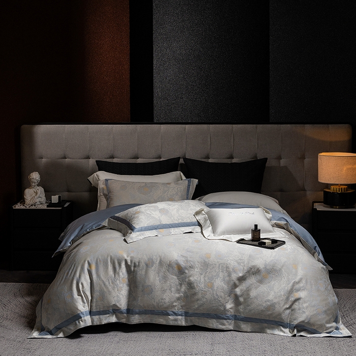 91家纺网 家纺一手货源 找家纺 黑白森林 2025新款100S全棉纯棉双股色经色纬大提花四件套 星空絮语