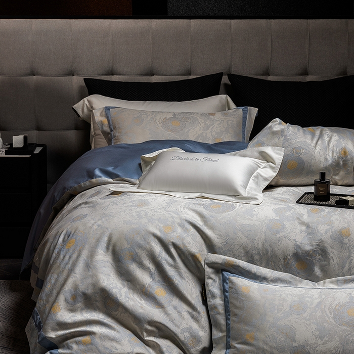 91家纺网 家纺一手货源 找家纺 黑白森林 2025新款100S全棉纯棉双股色经色纬大提花四件套 星空絮语