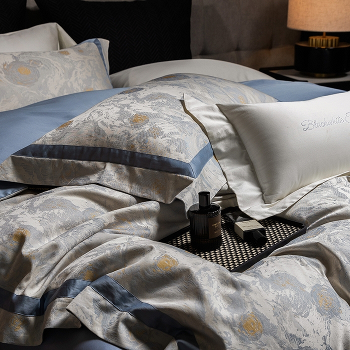 91家纺网 家纺一手货源 找家纺 黑白森林 2025新款100S全棉纯棉双股色经色纬大提花四件套 星空絮语