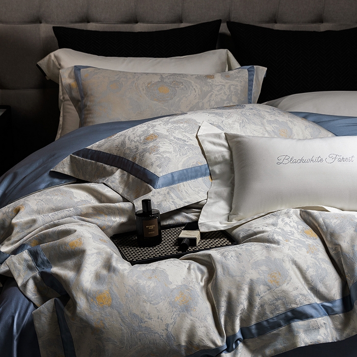 91家纺网 家纺一手货源 找家纺 黑白森林 2025新款100S全棉纯棉双股色经色纬大提花四件套 星空絮语