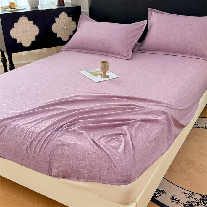 91家纺网 家纺一手货源 找家纺 梦舒羽 2025新款原麻床笠机洗家用防滑透气四季款床罩床垫床单保护套 星野紫
