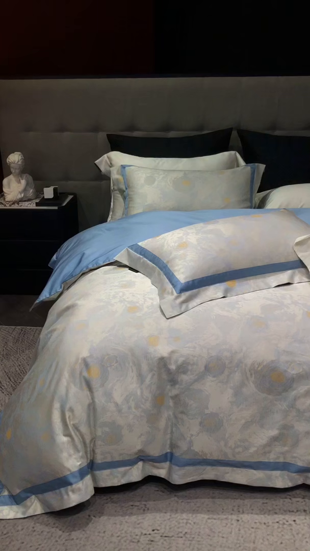 91家纺网 家纺一手货源 找家纺 黑白森林 2025新款100S全棉纯棉双股色经色纬大提花四件套 星空絮语