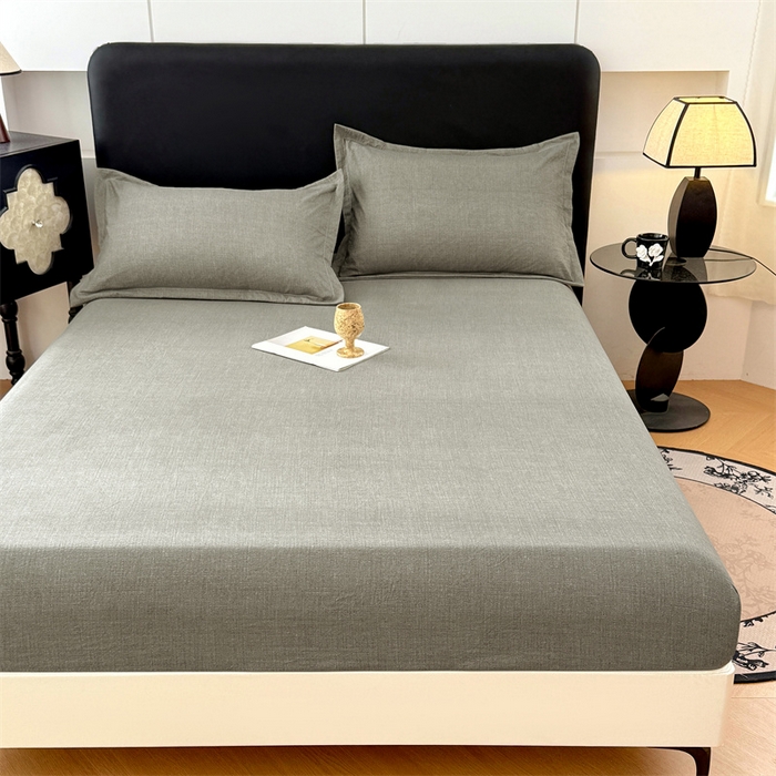 91家纺网 家纺一手货源 找家纺 梦舒羽 2025新款原麻床笠机洗家用防滑透气四季款床罩床垫床单保护套 云杉绿