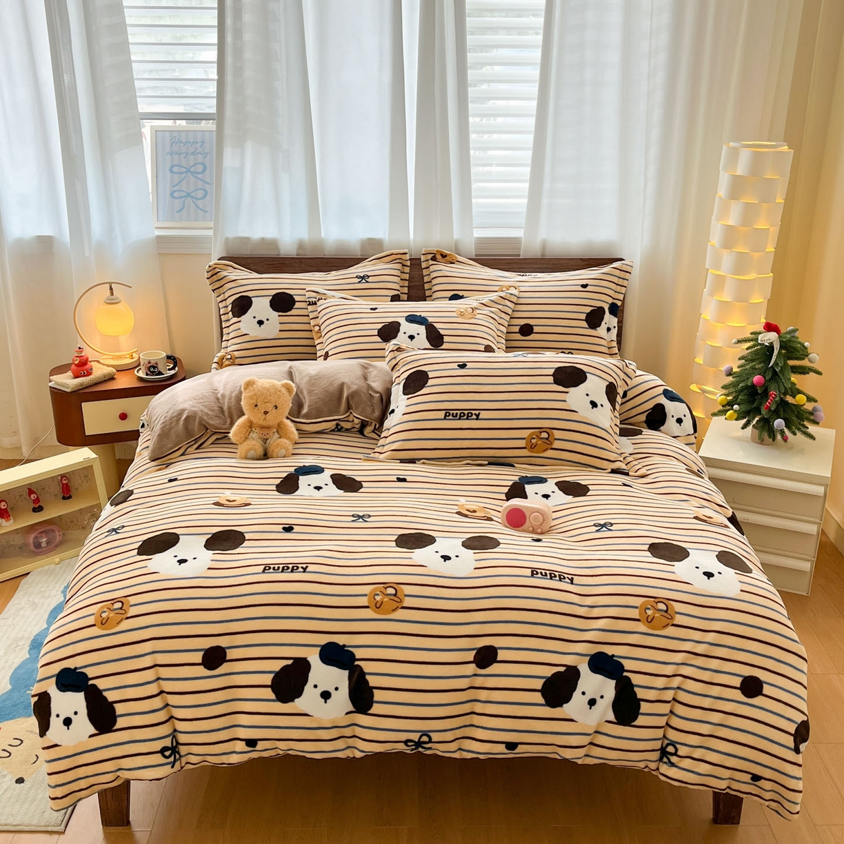 91家纺网 家纺一手货源 找家纺 寻米 2025新款高克重加厚保暖牛奶绒四件套-第一批 海德堡小狗