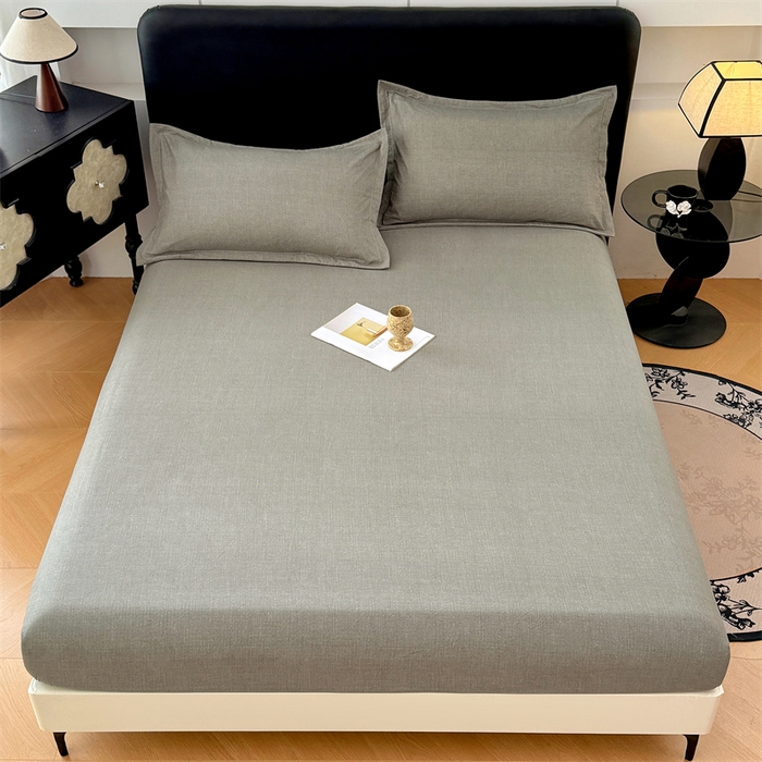 91家纺网 家纺一手货源 找家纺 梦舒羽 2025新款原麻床笠机洗家用防滑透气四季款床罩床垫床单保护套 云杉绿