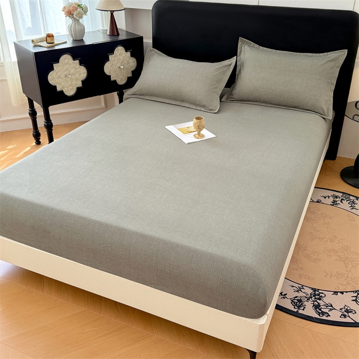 91家纺网 家纺一手货源 找家纺 梦舒羽 2025新款原麻床笠机洗家用防滑透气四季款床罩床垫床单保护套 云杉绿