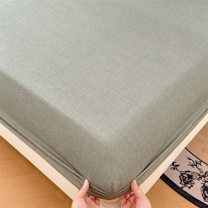 91家纺网 家纺一手货源 找家纺 梦舒羽 2025新款原麻床笠机洗家用防滑透气四季款床罩床垫床单保护套 云杉绿