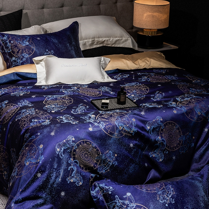 91家纺网 家纺一手货源 找家纺 黑白森林 2025新款100S全棉纯棉双股色经色纬大提花四件套 行空