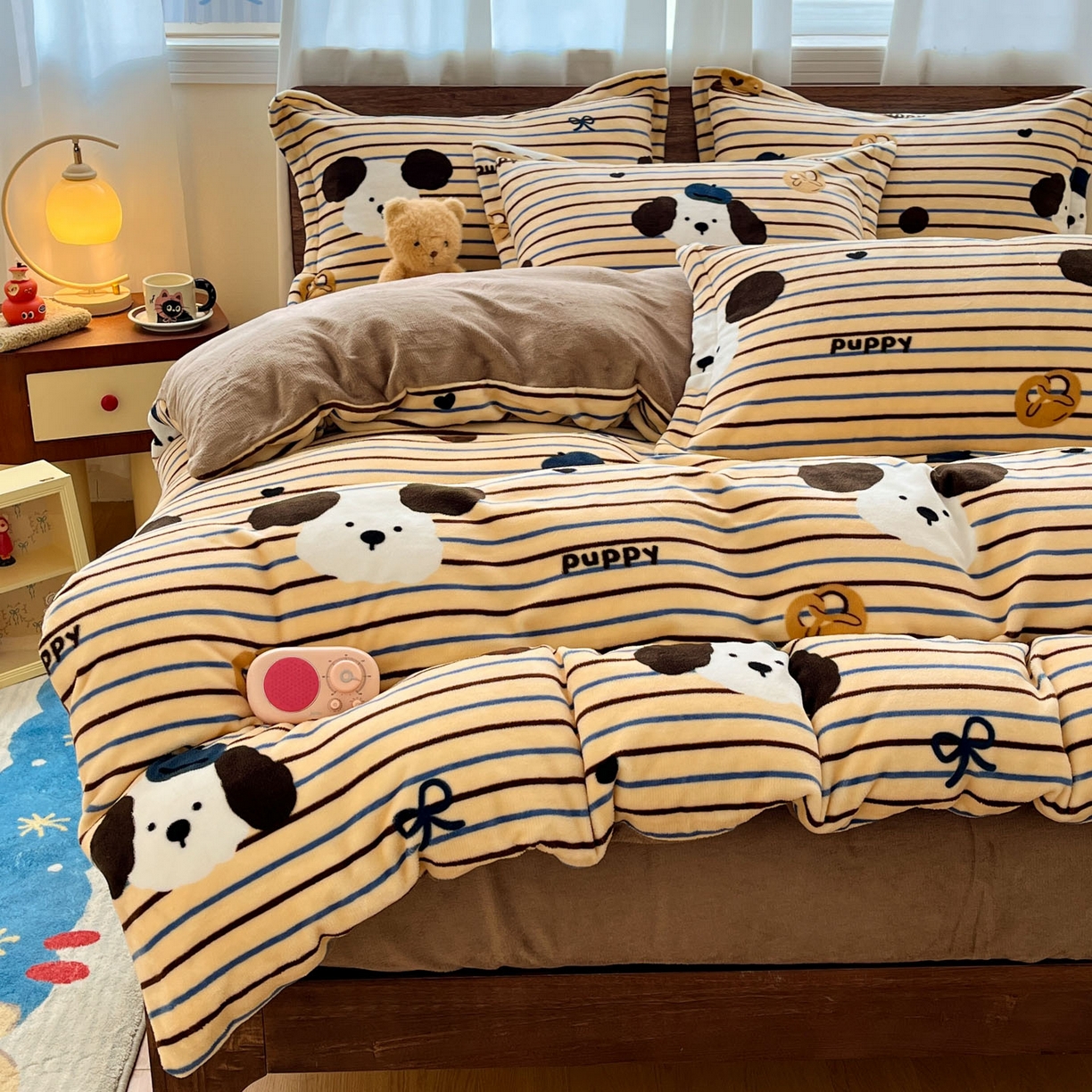 91家纺网 家纺一手货源 找家纺 寻米 2025新款高克重加厚保暖牛奶绒四件套-第一批 海德堡小狗