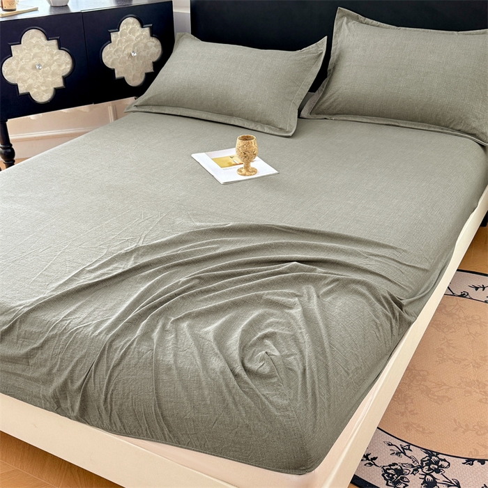 91家纺网 家纺一手货源 找家纺 梦舒羽 2025新款原麻床笠机洗家用防滑透气四季款床罩床垫床单保护套 云杉绿