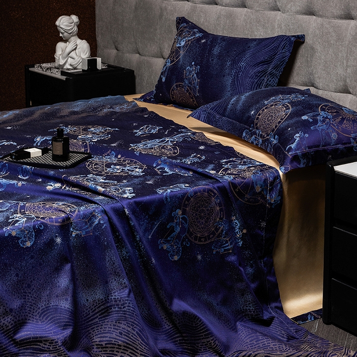 91家纺网 家纺一手货源 找家纺 黑白森林 2025新款100S全棉纯棉双股色经色纬大提花四件套 行空