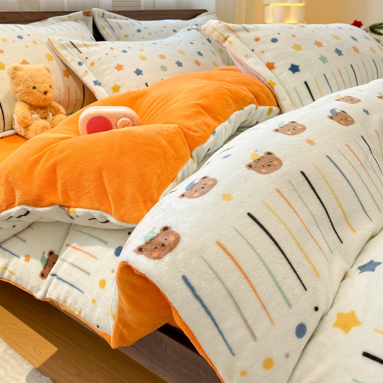 寻米 2025新款高克重加厚保暖牛奶绒四件套-第一批 橘子汽水