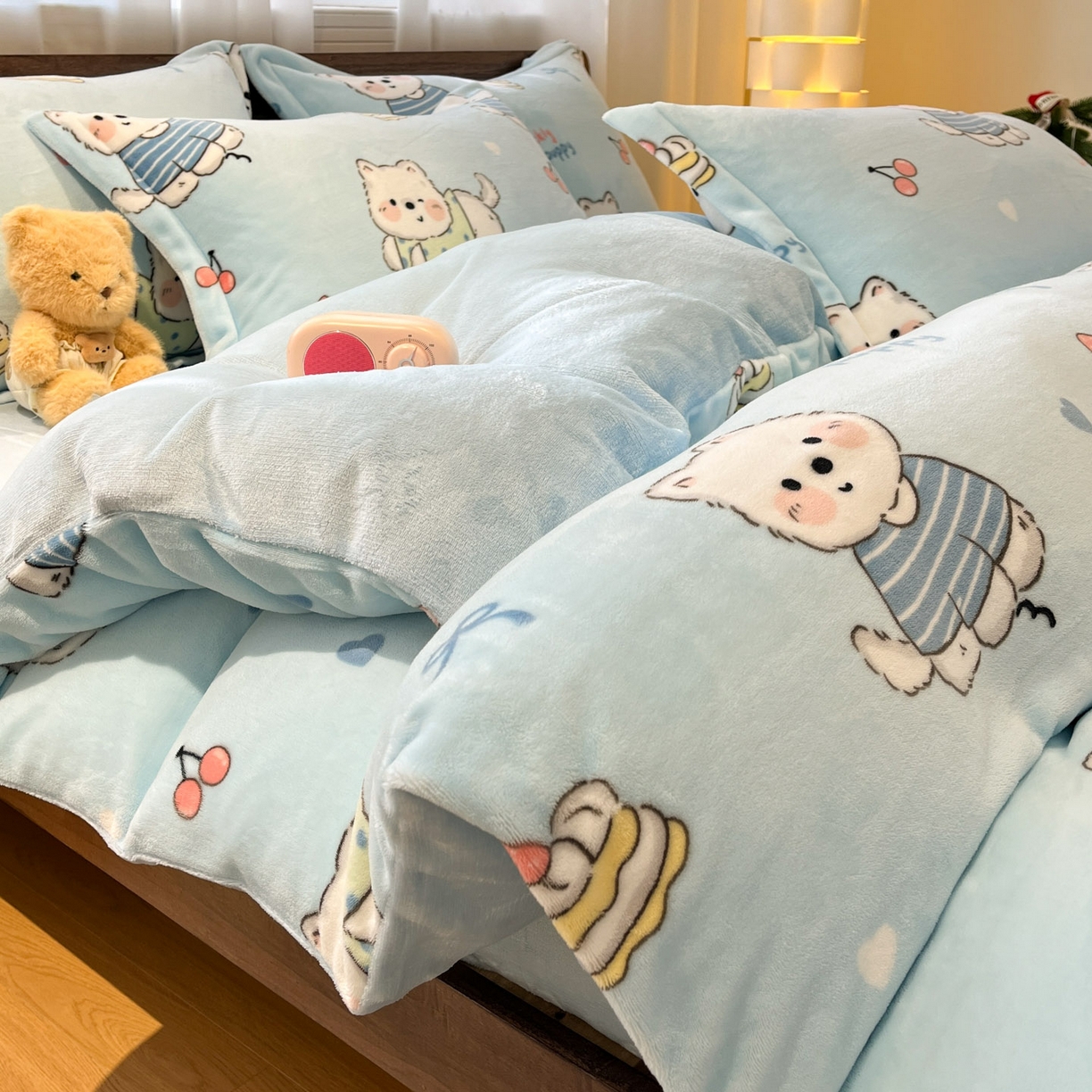 寻米 2025新款高克重加厚保暖牛奶绒四件套-第一批 可爱帕尼尼