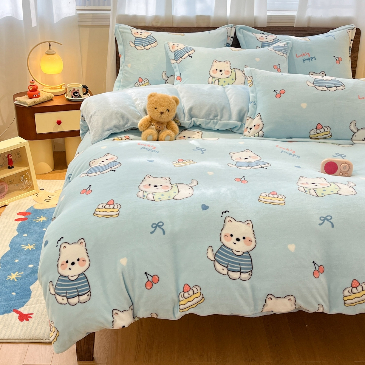 91家纺网 家纺一手货源 找家纺 寻米 2025新款高克重加厚保暖牛奶绒四件套-第一批 可爱帕尼尼