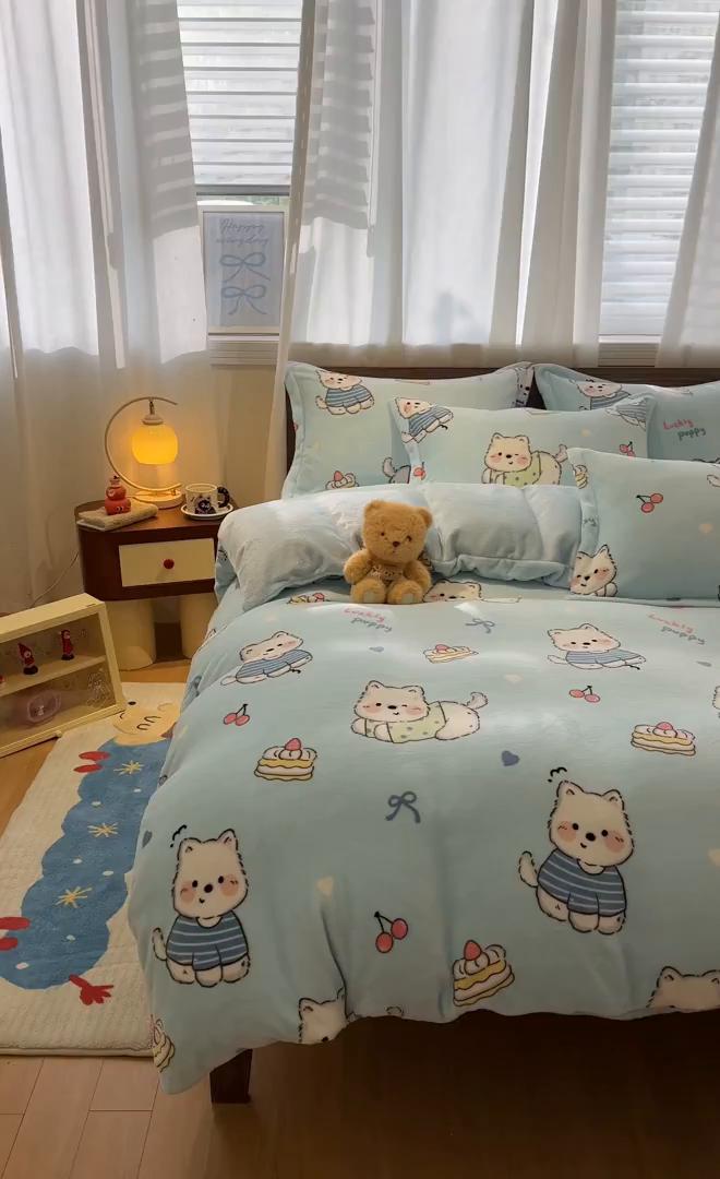 91家纺网 家纺一手货源 找家纺 寻米 2025新款高克重加厚保暖牛奶绒四件套-第一批 可爱帕尼尼