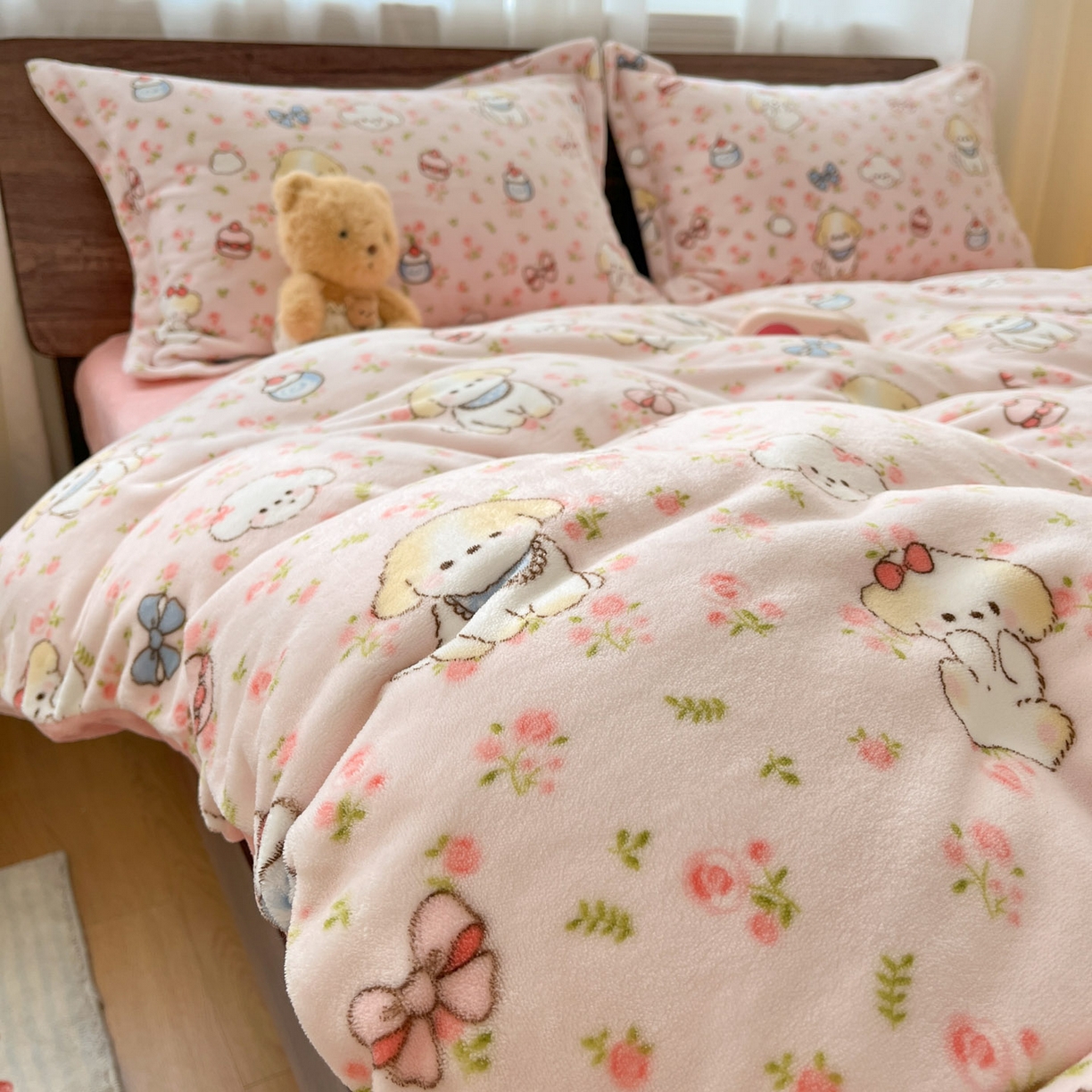 91家纺网 家纺一手货源 找家纺 寻米 2025新款高克重加厚保暖牛奶绒四件套-第一批 玫瑰甜心