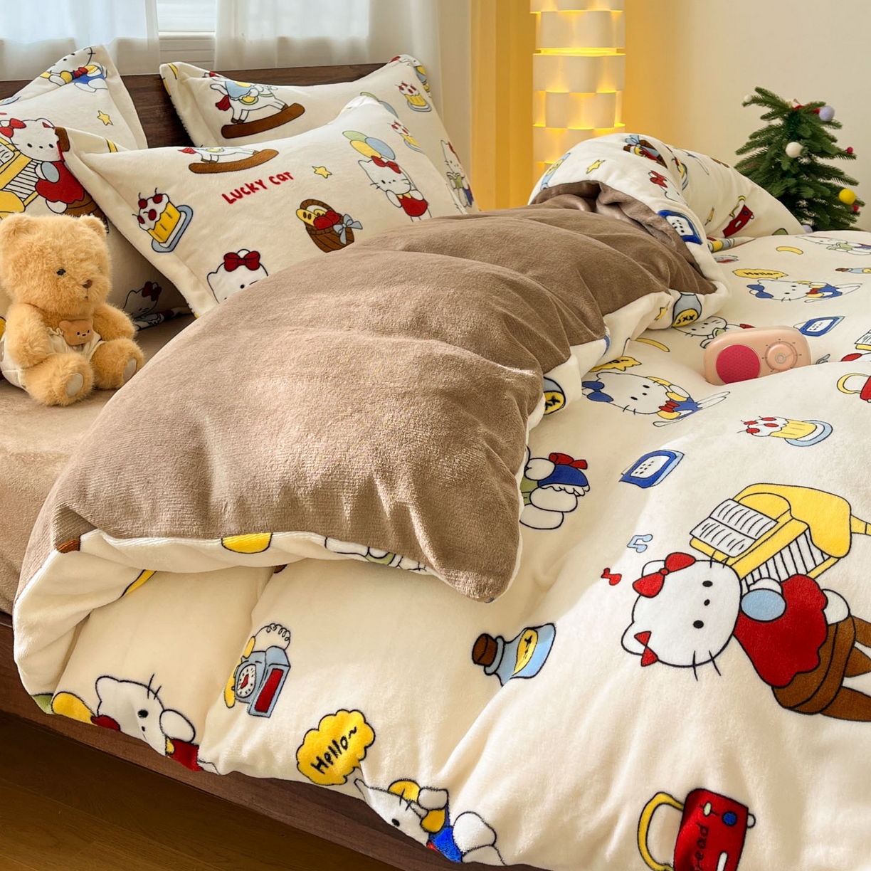 91家纺网 家纺一手货源 找家纺 寻米 2025新款高克重加厚保暖牛奶绒四件套-第一批 莫扎特小喵