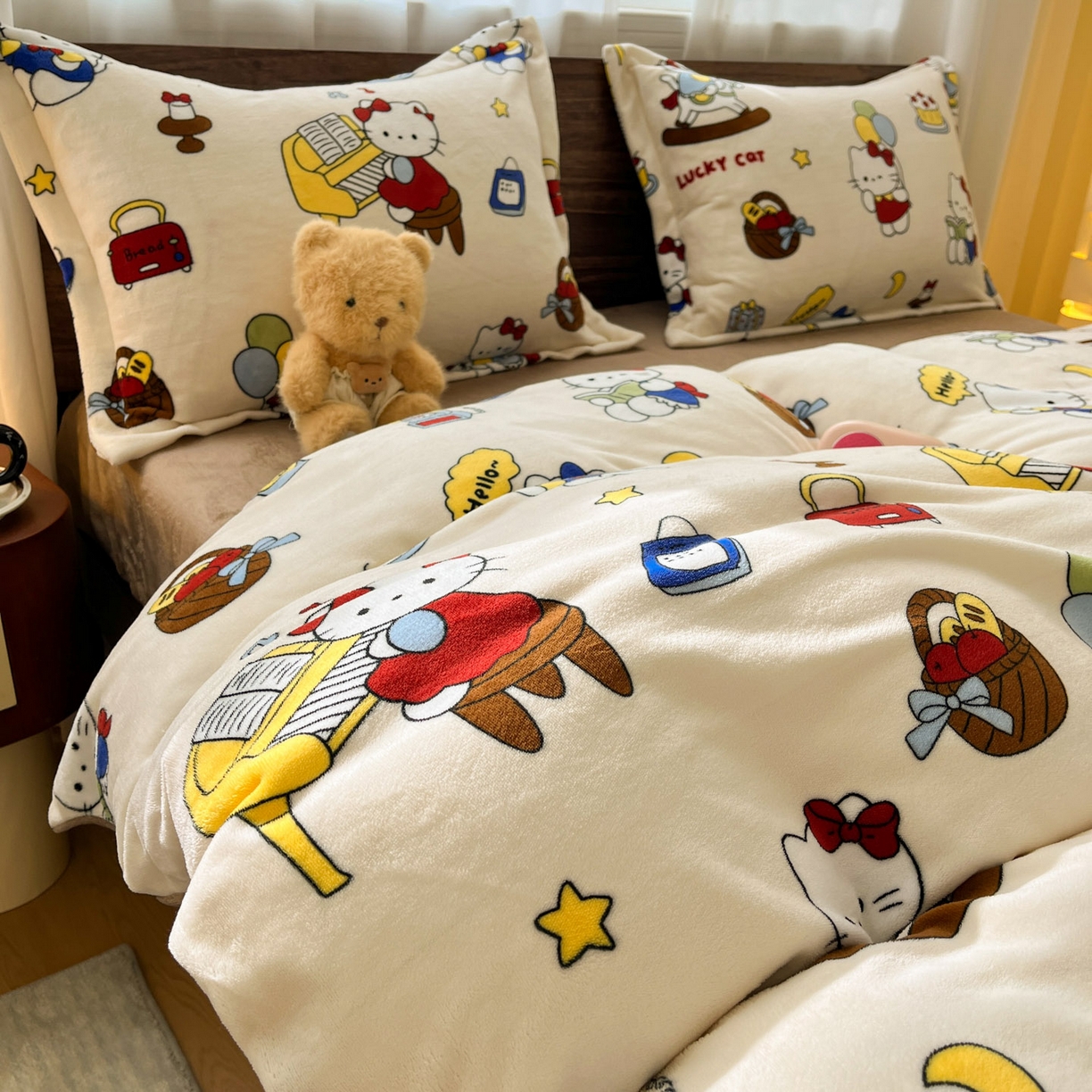 91家纺网 家纺一手货源 找家纺 寻米 2025新款高克重加厚保暖牛奶绒四件套-第一批 莫扎特小喵