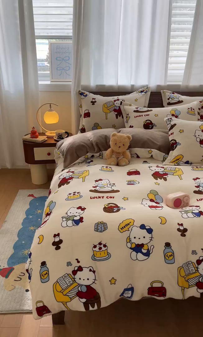 91家纺网 家纺一手货源 找家纺 寻米 2025新款高克重加厚保暖牛奶绒四件套-第一批 莫扎特小喵