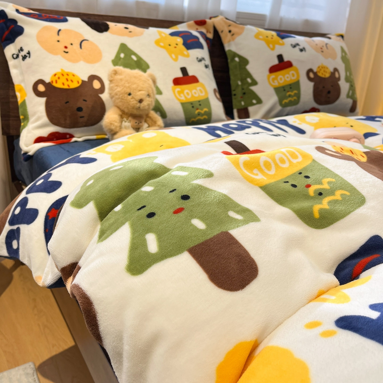 91家纺网 家纺一手货源 找家纺 寻米 2025新款高克重加厚保暖牛奶绒四件套-第一批 奇奇莫拉-蓝色