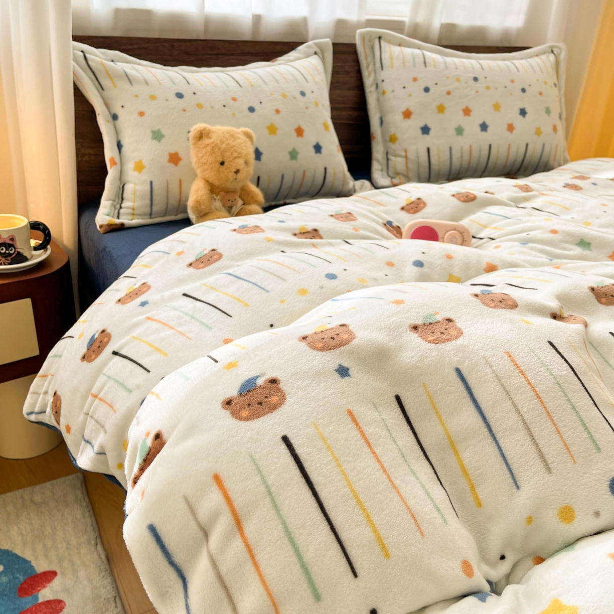 91家纺网 家纺一手货源 找家纺 寻米 2025新款高克重加厚保暖牛奶绒四件套-第一批 小熊维尼