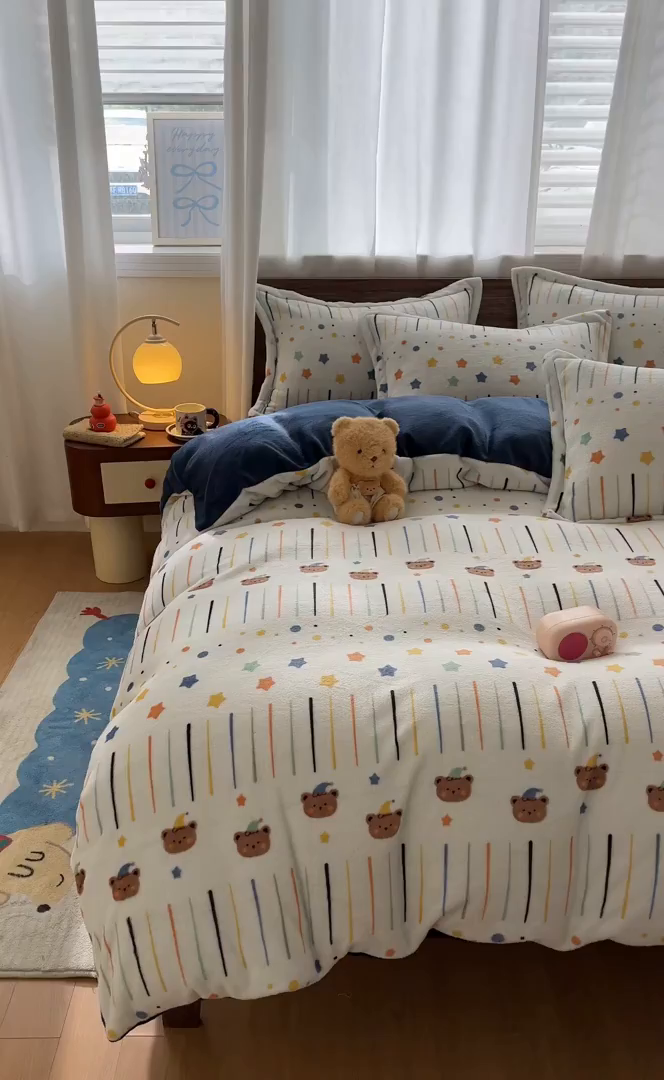 91家纺网 家纺一手货源 找家纺 寻米 2025新款高克重加厚保暖牛奶绒四件套-第一批 小熊维尼